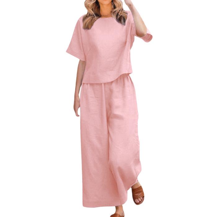 2025 Blue Plus Size Women's Short-Sleeved Two-Piece Casual Fashion Suit - European & Southeast Asian Style