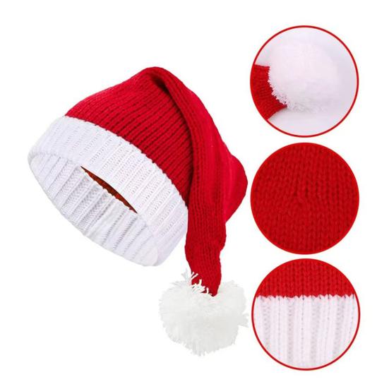 Santa Hat for Adults Kids Soft Knitted Christmas Hat Classic Red Parent-Child Skull Cap with Pompom for Xmas New Year Party Supplies