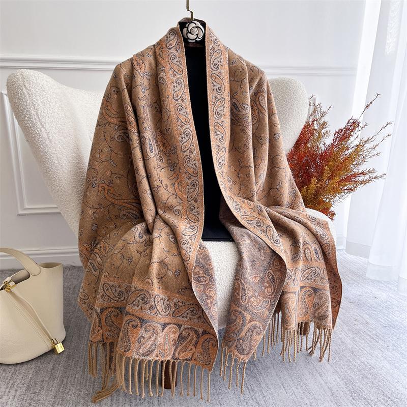Autumn Winter Jacquard Scarf for Women Pashmina Shawls and Wraps Cashmere Blanket Warm Thick Stoles Lady Outdoor Bufanda