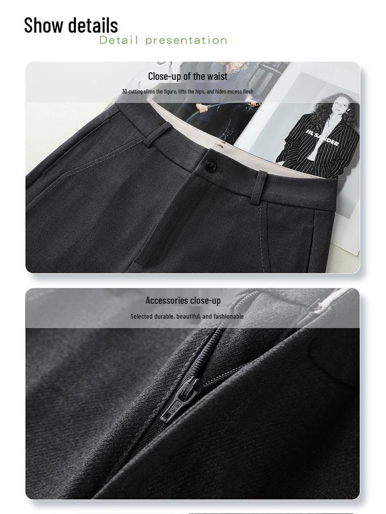 Women's High-Waisted Gray Wide-Leg Suit Pants - Autumn 2024