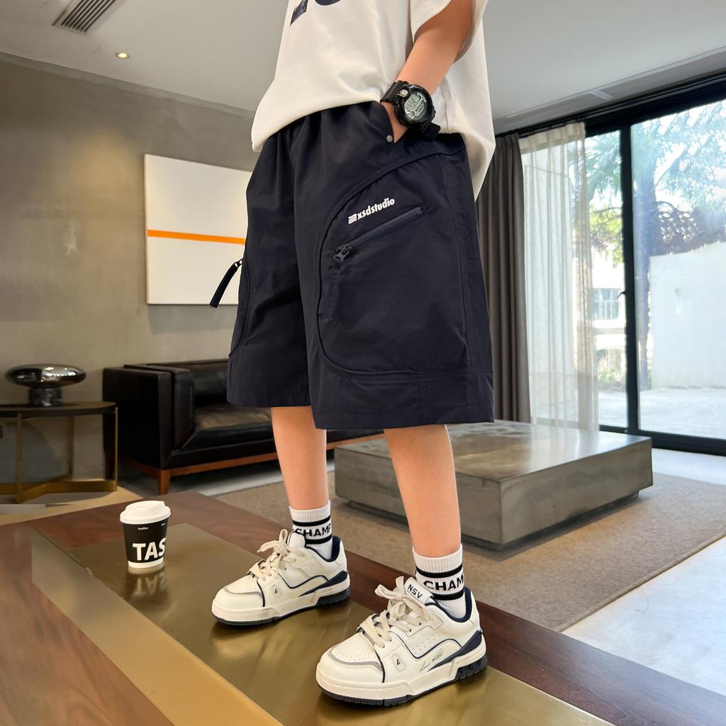 Boys' summer thin workwear shorts 2026 new item, big boys' summer clothes, boys' mid pants, worn over children's five quarter pants
