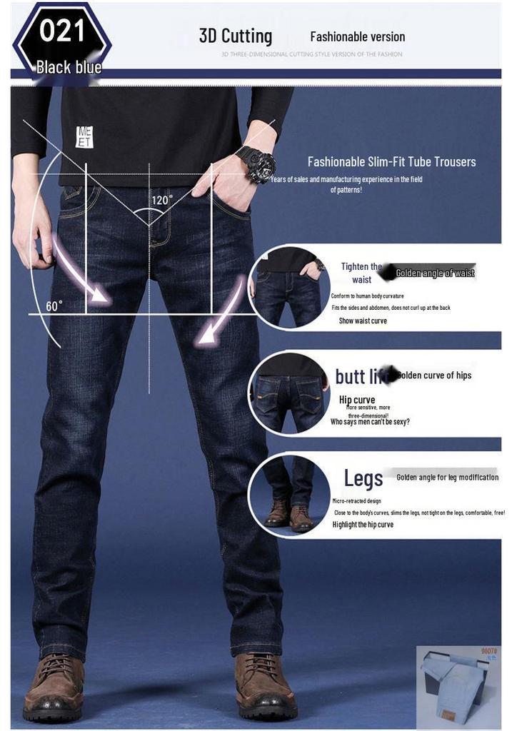 Spring & Fall Men's Straight Slim Fit Stretch Washed Business Jeans