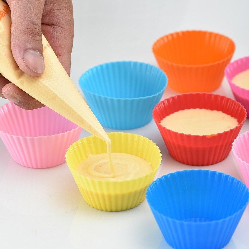 12PCS Circular Reusable Small Cake Cup Molds Silicone Muffin Pudding Molds High-temperature Resistant Jelly Baking Pastry Molds