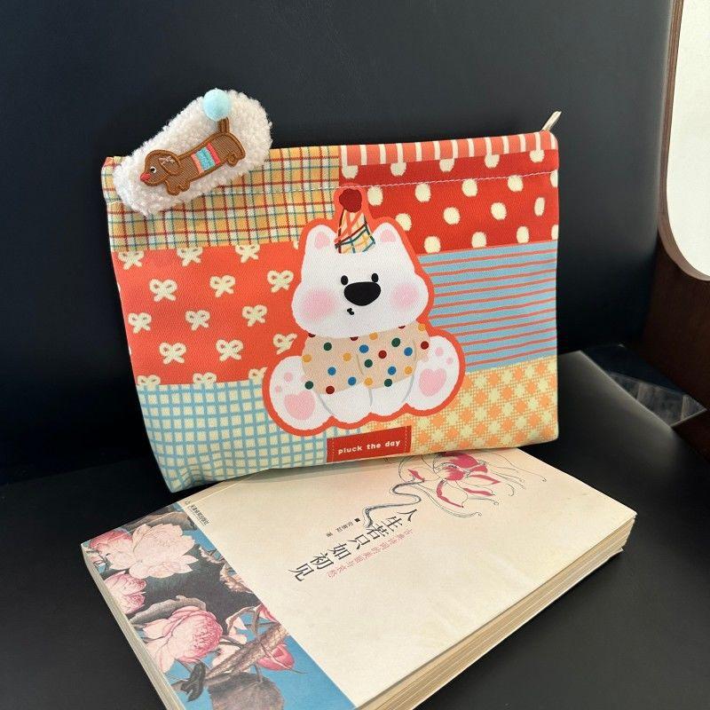 Girly Colorful Background Dog Cosmetic Bag Large Capacity Travel Portable Women  Clutch Pouch Handbag Makeup Storage Bags