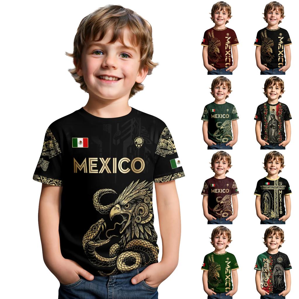 Kids Casual Short Sleeve T Shirt Mexico Themed Letter Print Lightweight Comfortable Summer Top for Boys and Girls