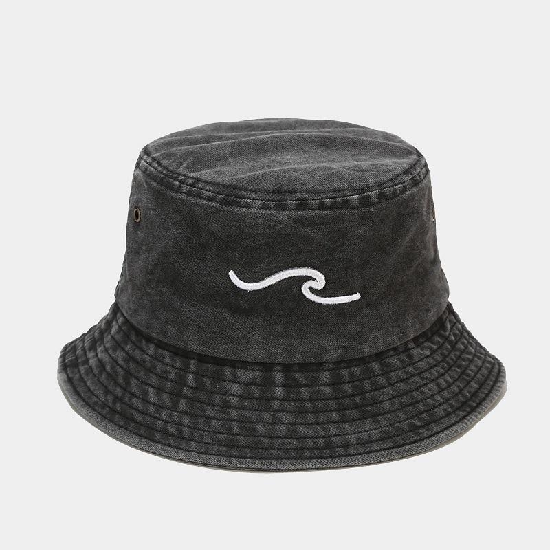 Haftowany kapelusz typu bucket 3D fale retro unisex outdoorowy prosty styl uliczny letni casualowy kapelusz przeciwsłoneczny