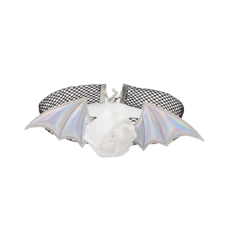 Adults Devil Costumes Set Accessories Devil Bat Headband Flower Lace Choker for Role Play Halloween Cosplay Party Props