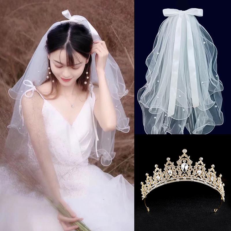 Golden Crown Veil Set: Bridal Hair Accessories & Wedding Photo Prop