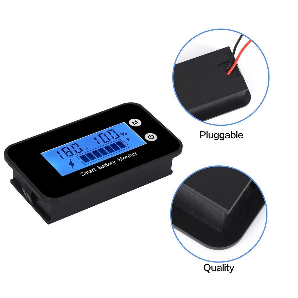 IPX7 Batteriekapazitätsmonitor, DC 7-100 V Batterieprozentsatztester 12 V 24 V 36 V 48 V LCD-Anzeige Auto Fahrzeug Marine RV Batterieladeanzeige