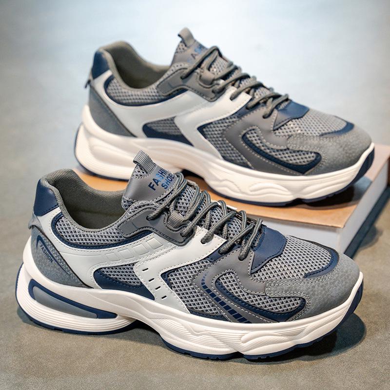 Summer 2025 Men's Breathable Mesh Sneakers: Trendy Versatile Thick-Soled Non-Slip Casual Dad Shoes