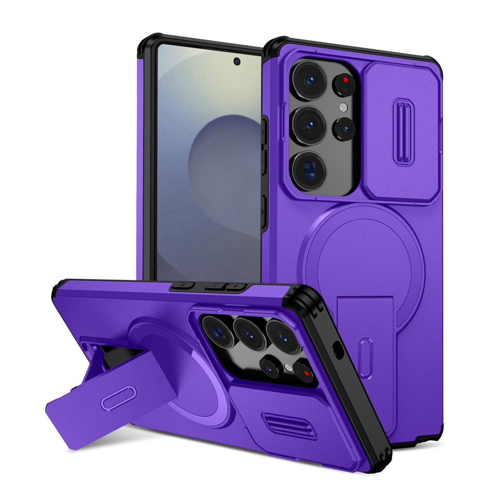 KEYSION Shockproof Magnetic Case for Samsung Galaxy S24 S25 Ultra S25+ S24 FE Slide Camera Protect Kickstand Wireless Charging Phone Cover