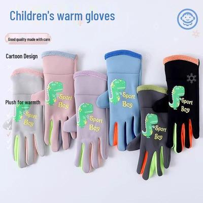 Children's Winter Gloves - Snowman Design, Warm Fleece-Lined, Cold-Proof Velvet Gloves