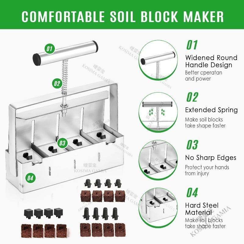 Handheld Soil Blocker Stainless Steel Soil Block Maker for Seedling, Greenhouse Garden Supplies Soils Blocking Tool for Garden