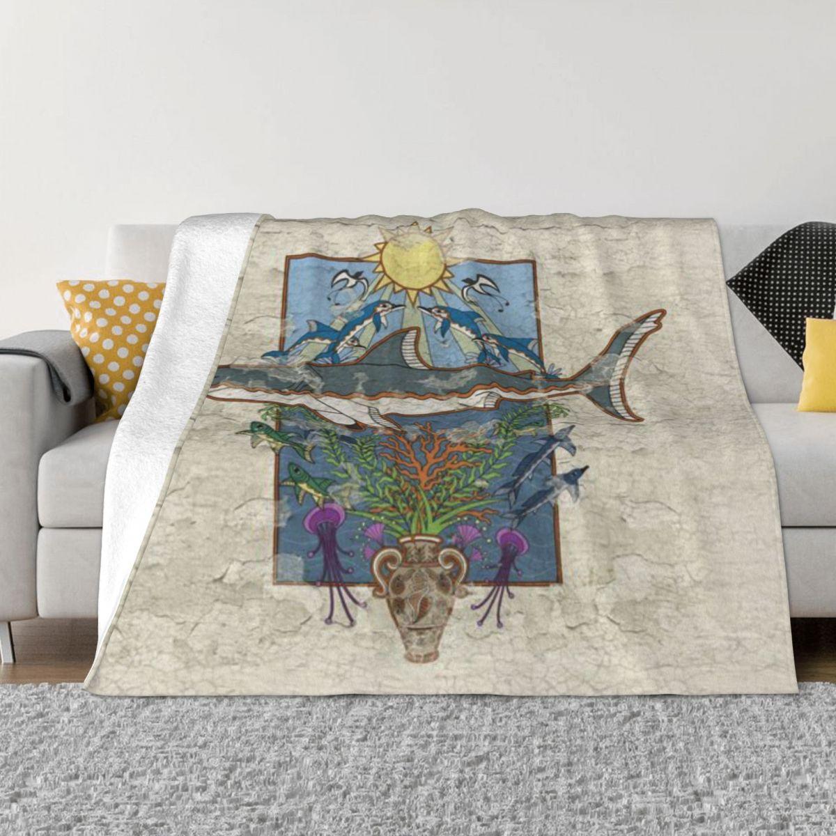 Great White Guardian - Minoan Fresco Custom Home Decor An Ultra-Soft Micro Fleece Blanket 50x60in