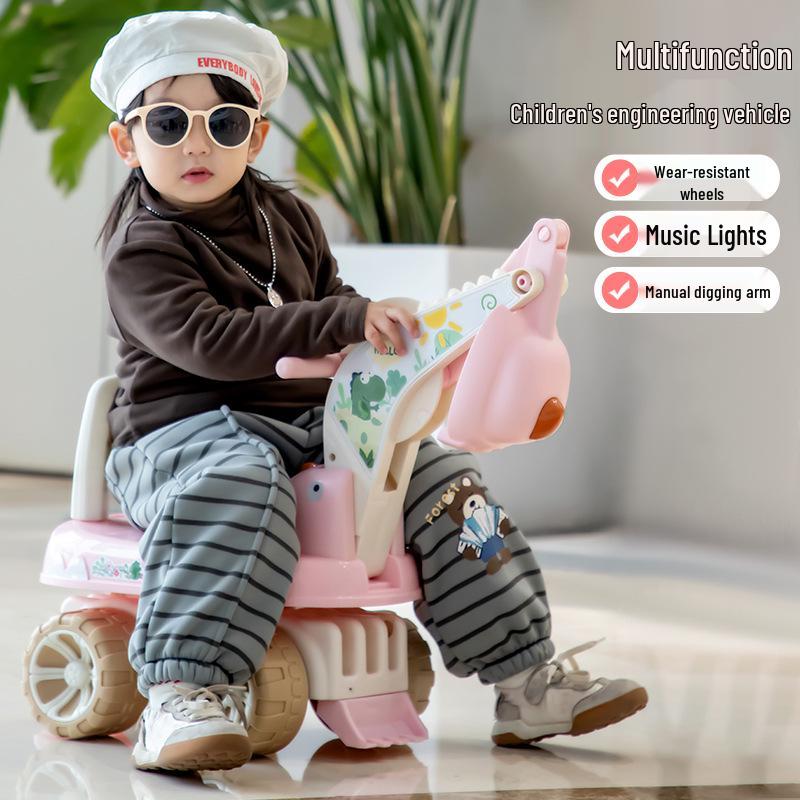 Kinder-Fahrbagger Spielzeug: Aufsitz-Bagger Baustellenfahrzeug für Kinder