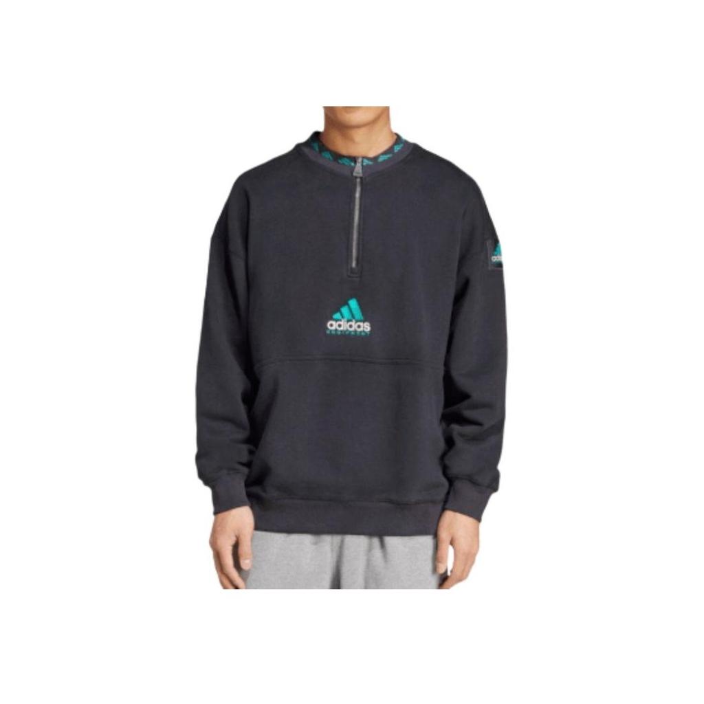 Adidas Equipment Series SS25 EQT Fleece HZ Fashion Comfortable Versatile Fleece Half-Zip Long Sleeve Sweatshirt Men Sweatshirt Black JP0357