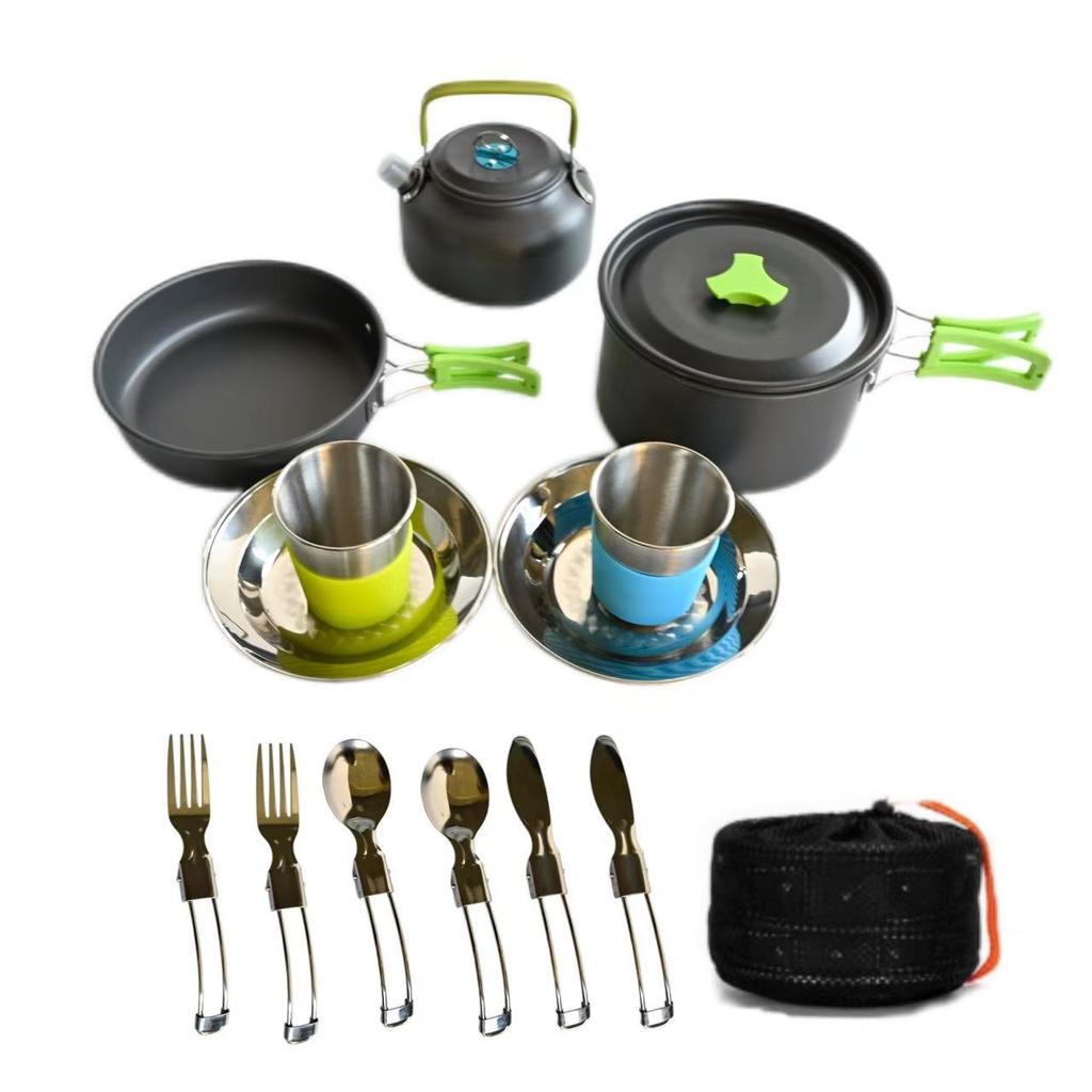 Camping Cookware Mess Kit Non-Stick Lightweight Aluminum Stainless Steel 1-2L Pots Set Pot Cover Portable Outdoor Travel