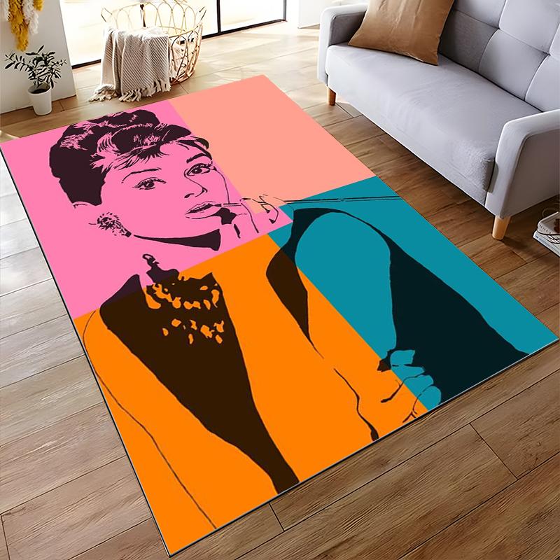 Pop Art Style Woman Portrait in Vibrant Colors Non-slip rug suitable for living room and bedroom sofas.
