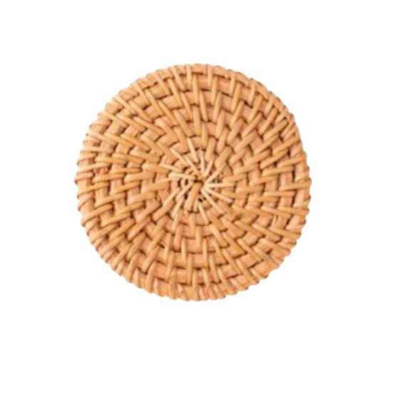 

Handwoven Rattan Coaster Set Heat-Resistant Placemats for Cups Teapots Casserole Natural Eco-Friendly Rustic Table Protector for Home Kitchen 8cm