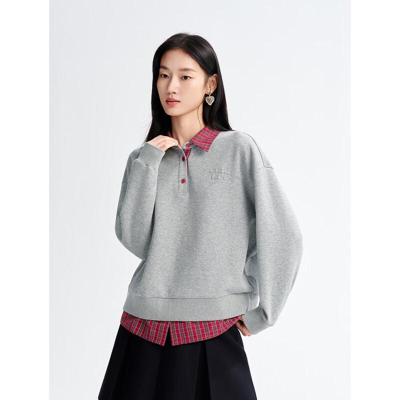 Women's College Style Faux Two-Piece Plaid Sweatshirt