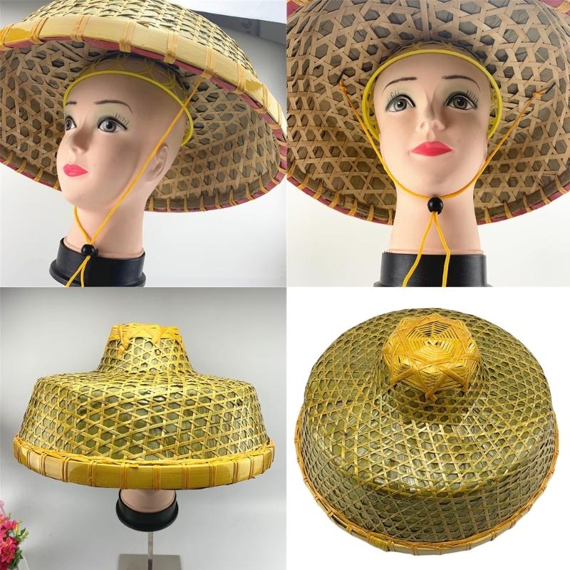 Ancient Oriental Style Bamboo Hat Chinese Costume Traditional Farmer Hat