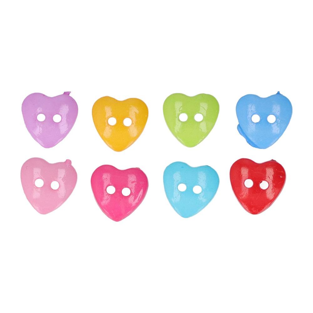 200pcs Multicolor Heart Shaped Buttons 2 Holes Resin Heart Buttons Decorative Buttons  For Sewing