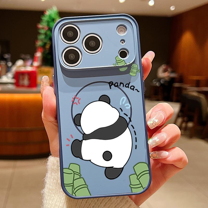 Lovely Baby Panda Pattern Case For iPhone 17 Pro Max Funda iPhone 16 15 14 13 Pro Max Magnetic For Magsafe Hybrid Slim Matte Cover