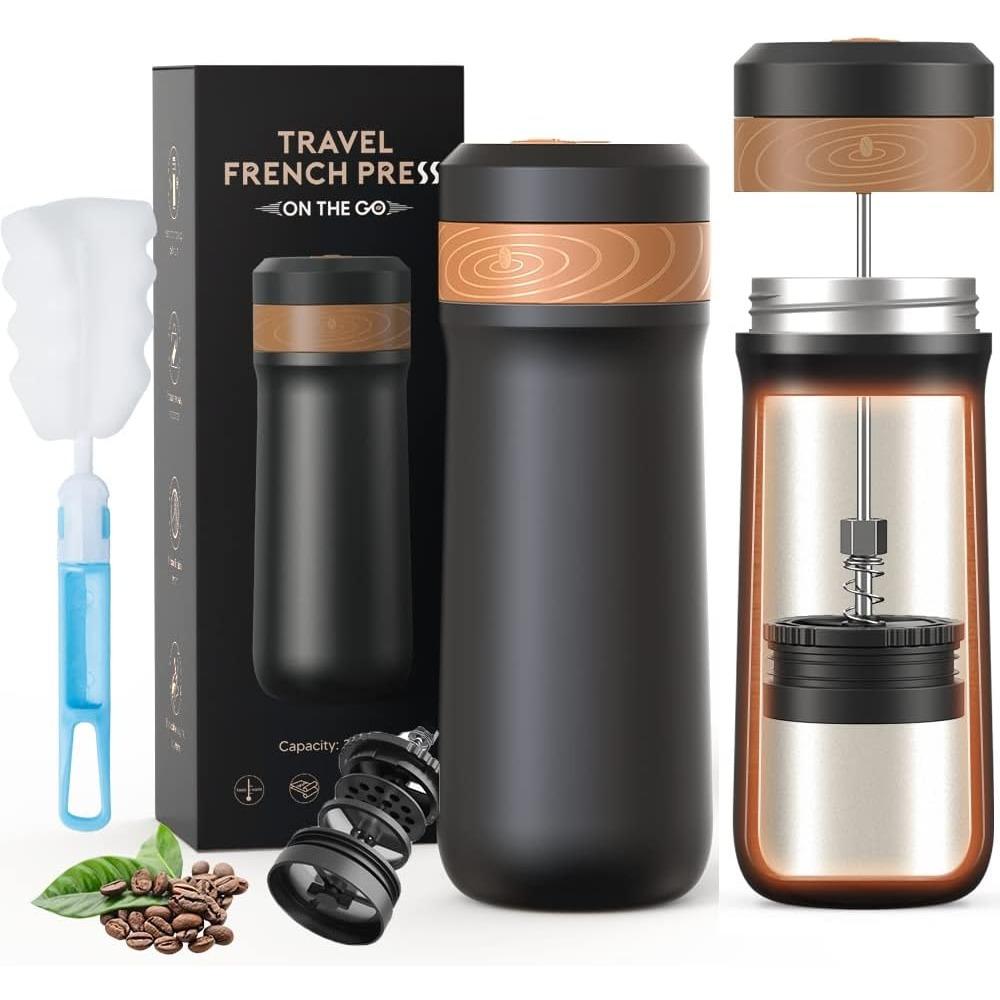 

2 в 1 12 унций Портативная френч-пресс кофеварка для путешествий, кемпинга, кружка для кофе из нержавеющей стали с вакуумной изоляцией, чашка для чая