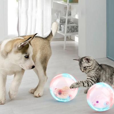 Interactive Cat Toy Ball with Lights Auto Rolling Balls with Cute Plush Animal Inside Battery Powered Random Moving