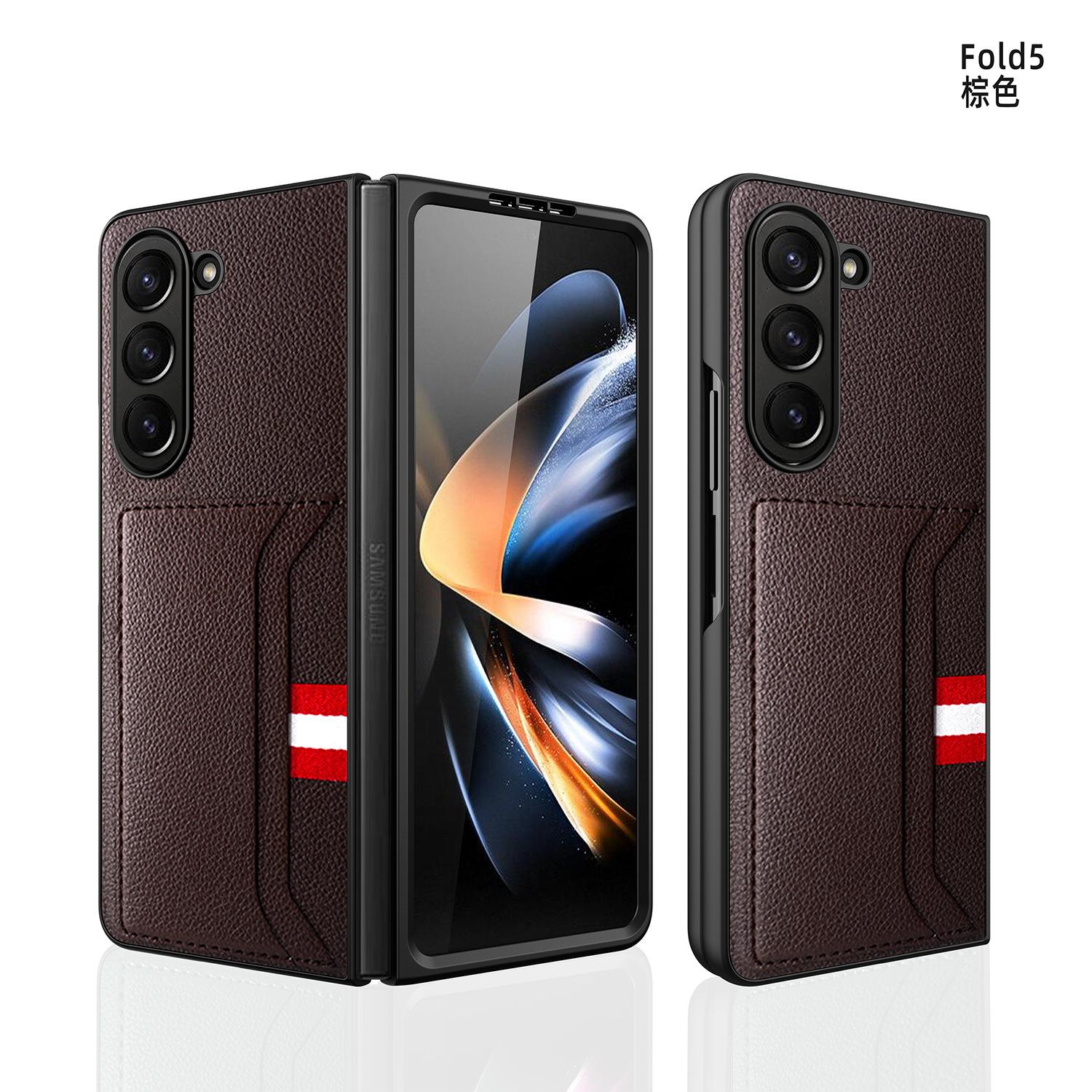 

Чехол из кожи Clemence для телефона Samsung Galaxy Z Fold5 Fold4 Fold3 Fold 5 4 3 5G с держателем для карт, защитный чехол от падений Galaxy Z Fold5 коричневый