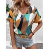 Women's Summer Style Loose Shirt Women's Casual Short Sleeved V-neck Print