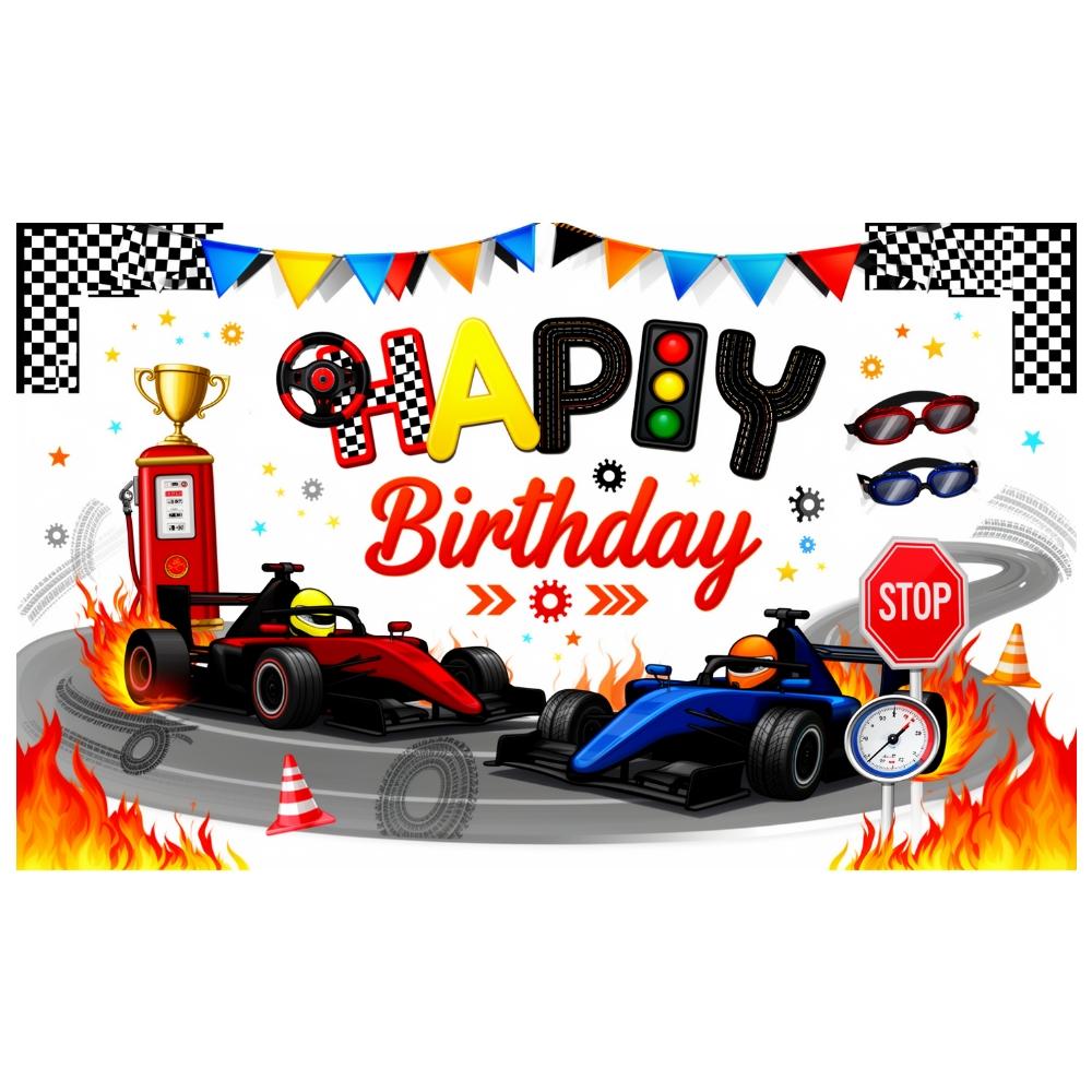 Racing Event Background Red & Blue Tone Race Car Backdrop Banner Racing Helmet Birthday Backdrop For Party Background