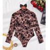 Autumn/Winter See-through Lace Mesh Long Sleeve Slim Fit Bodysuit