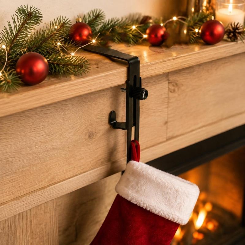 Christmas Stocking Hangers, 10 Pack Metal Mantel Holders with Turn-Screw Clamps for Shelf, Tabletop, and Square-Rail Holiday Displays