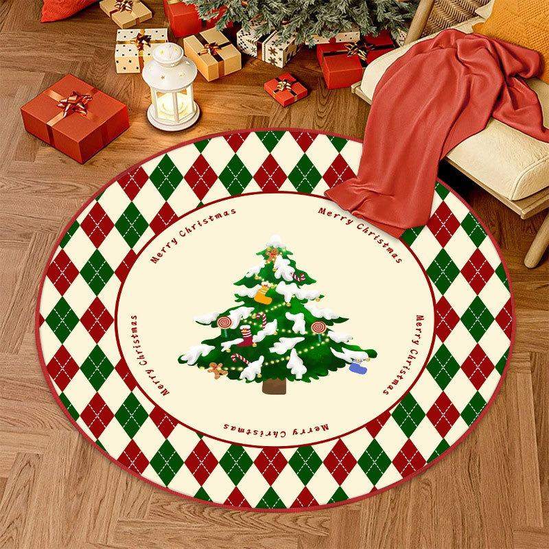 

Christmas Carpet Beautiful Rug Merry Christmas Mat Winter Xmas Home Decor Kids Room Mat Round Bath Mat Circle Kitchen Floor Mat 60cmx60cm