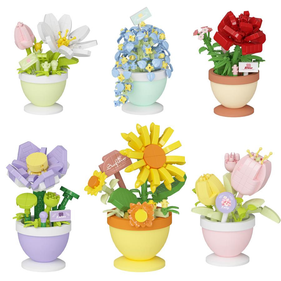 Mini Potted Plant Plastic Flowers Mini Building Blocks Educational Model Toy for Home Garden Decorations Mother's Day Gift