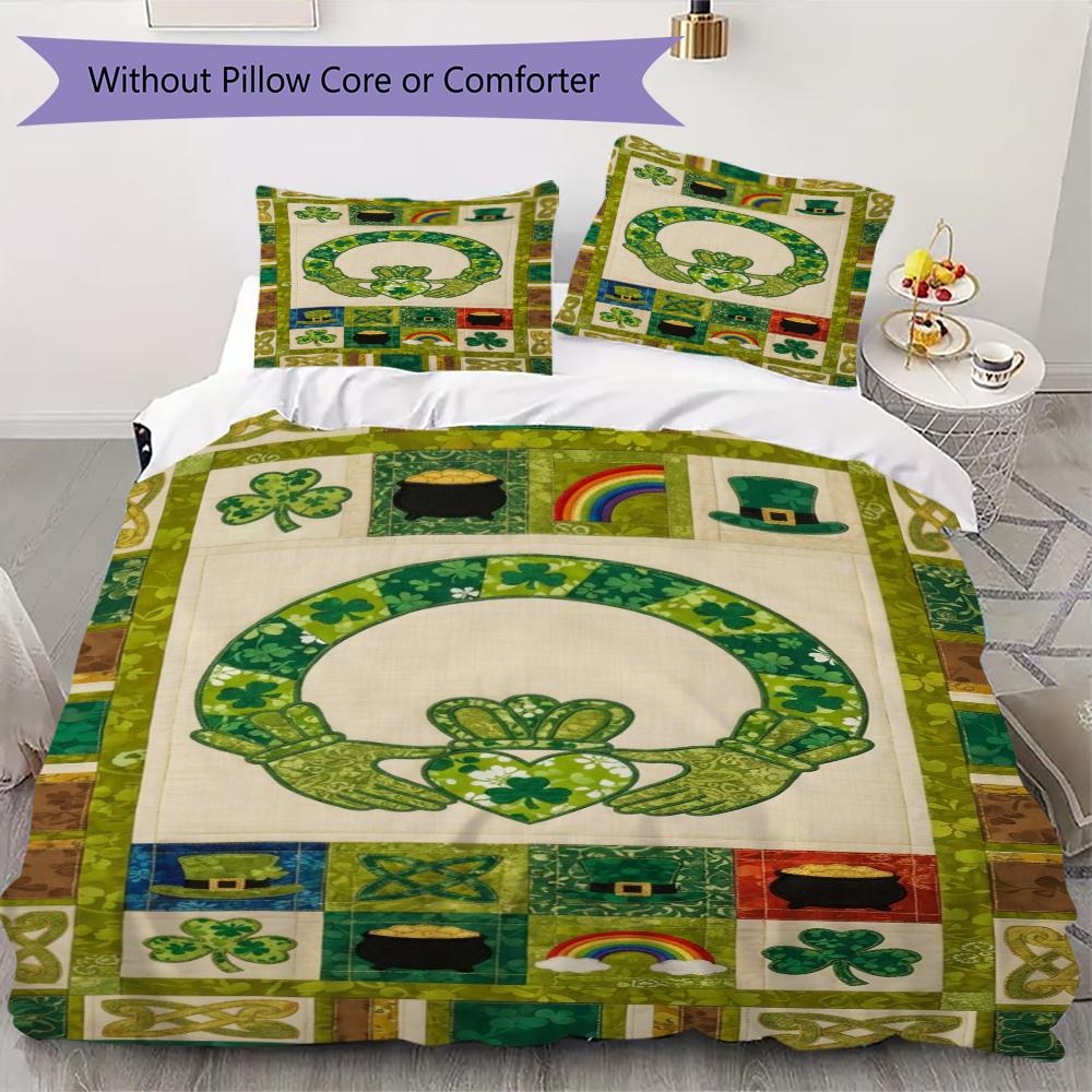 St.Patrick's Day Pattern Bedding uilt Set uilt Cover Pillowcase Home Decoration Birthday Gift (1 * duvet cover + 2 * pillowcase without core)74