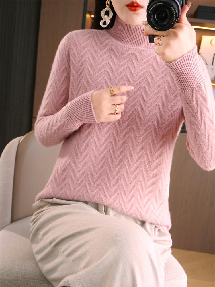 Women's Jacquard Chic Knitwear - Stylish Loose Half-High Neck Sweater for Spring/Autumn