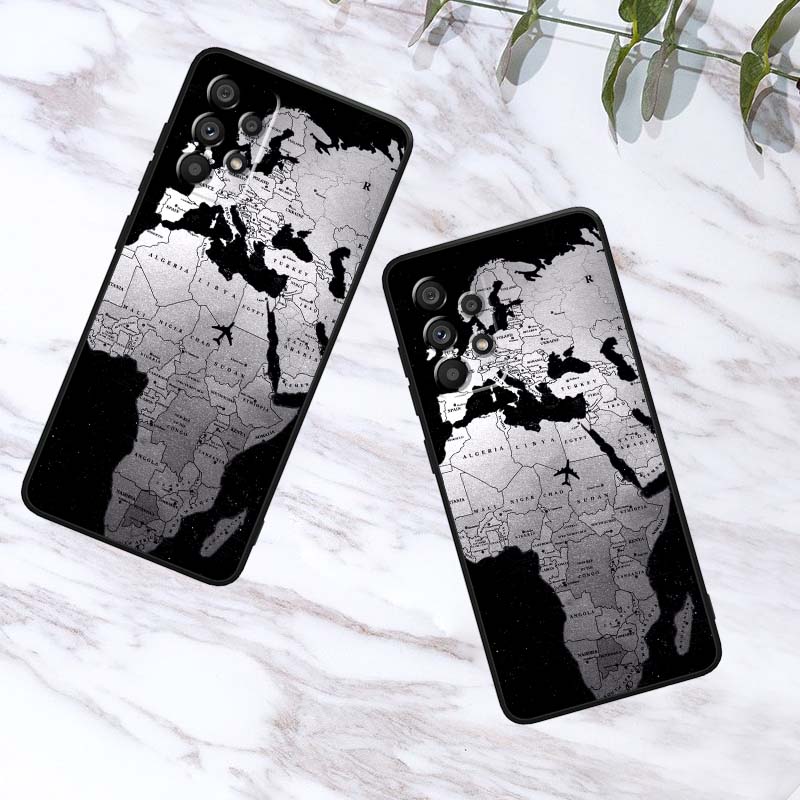 Fashion airplane pattern For Samsung A73 A72 A71 A55 A54 A53 A52 A51 A13 A22 A16 A15 A12 A14 A26 A07 5G Black Phone Case