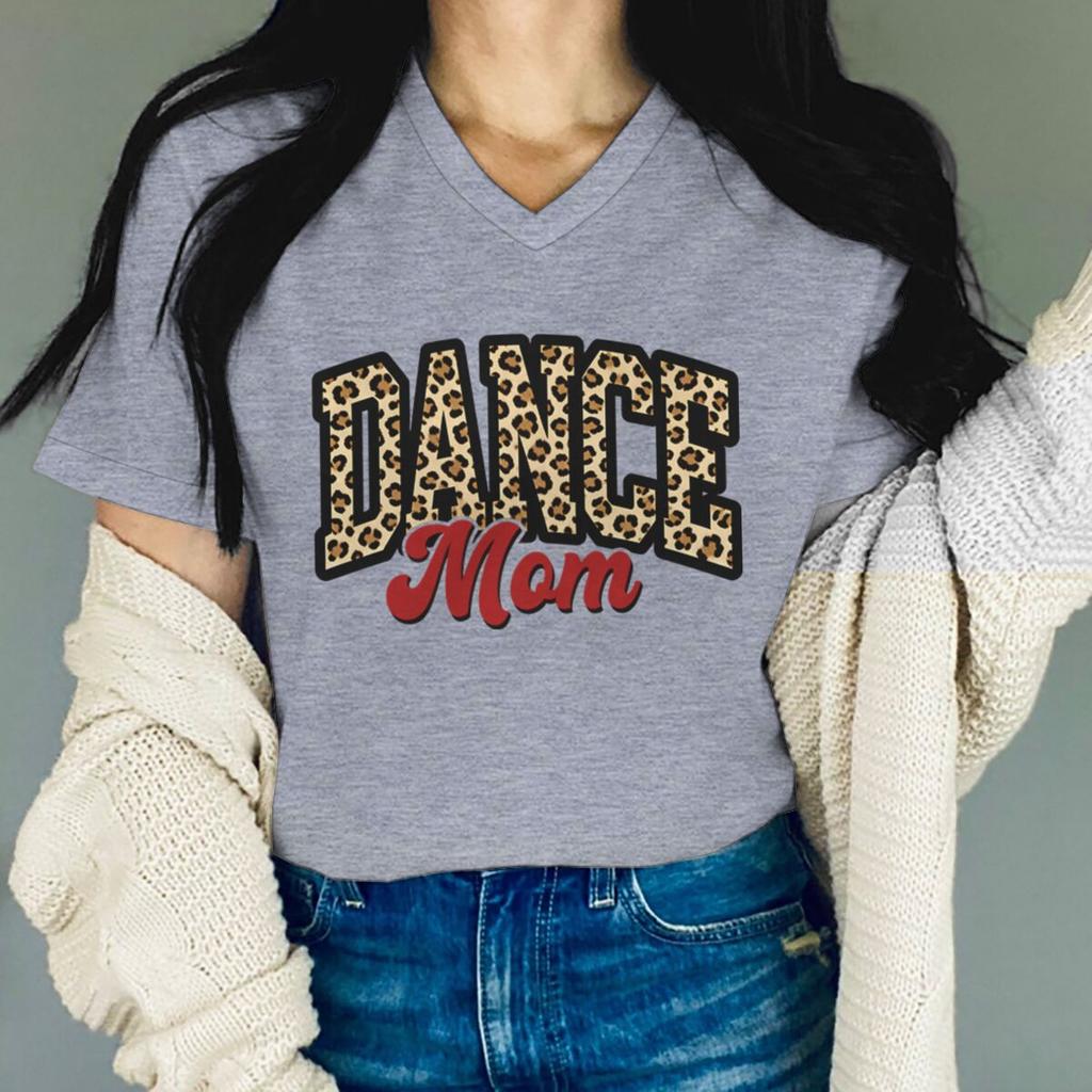 Leopard Print Dance Mom T-shirts Vintage Dance Lover Dancer Mama Streetwear Mother's Day Gift Short-sleeve V-neck T-shirt
