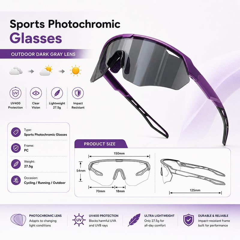 Photochromic Cycling Sunglasses UV400 Lightweight Sports Glasses Men Women MTB Road Bike Running Outdoor Windproof Eyewear 7