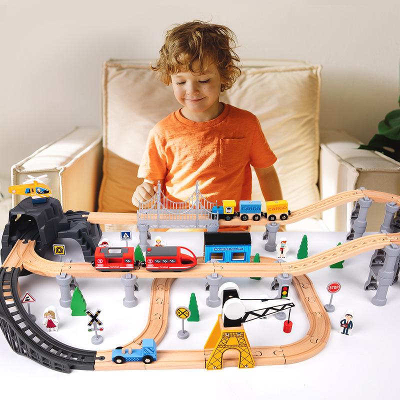 Children's Wooden Electric Train Set with Track - Interactive Educational Toy