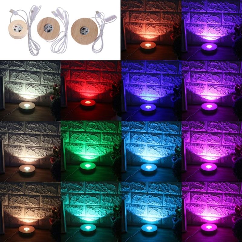 Novelty Resin Display Wood Adjustable Light Base with Remote Control LED 12 Colors RGB DIY Night Light for Home Decor
