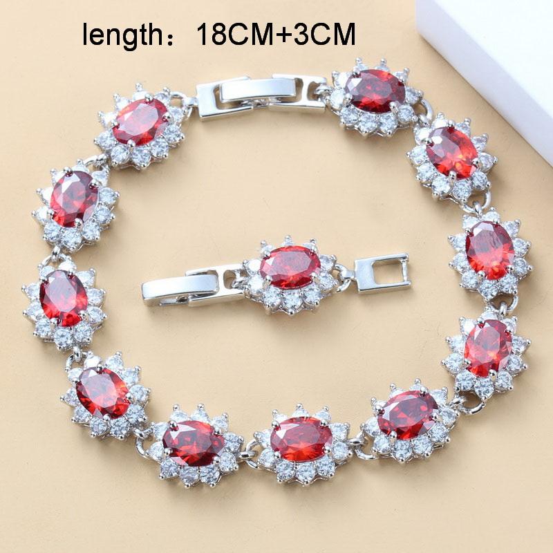Women Wedding Jewelry Bridal Red Garnet Cz Earrings Pendant Necklace Bracelet And Ring Gift Sets