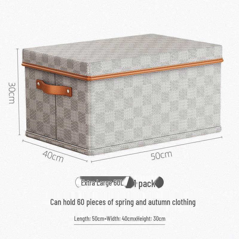 Plaid Non-Woven Clothes Storage Box with Lid for Home Organization