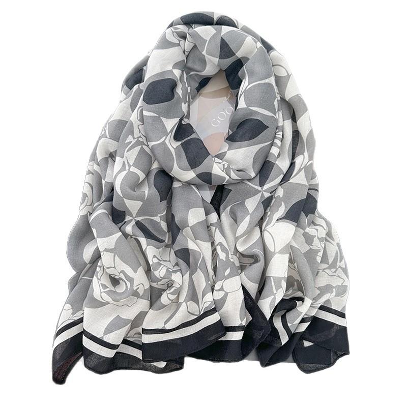 Summer thin cotton and linen scarf women's versatile temperament fashion silk scarf travel sunscreen scarf air-conditioned room shawl dual-purpose