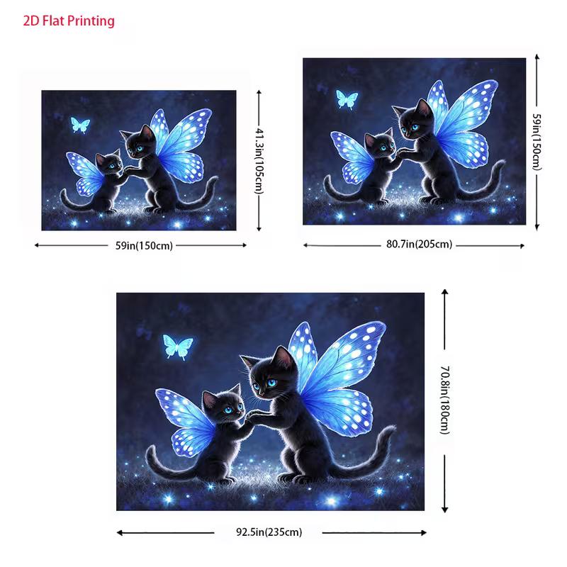 2D Magical Fairy Cats Backdrop Glowing Black Kittens with Wings and Fireflies Party Photo Background