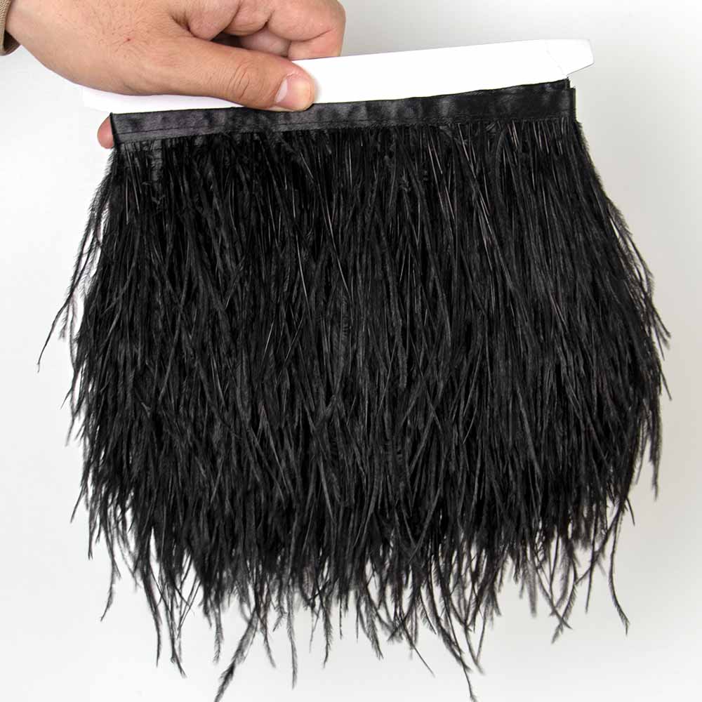 1Meter Red Ostrich Feathers Trim on Tape Ribbon Fringe 8-10cm Fabric Skirt Sewing Trimmings Feather Dress Clothes Decoration