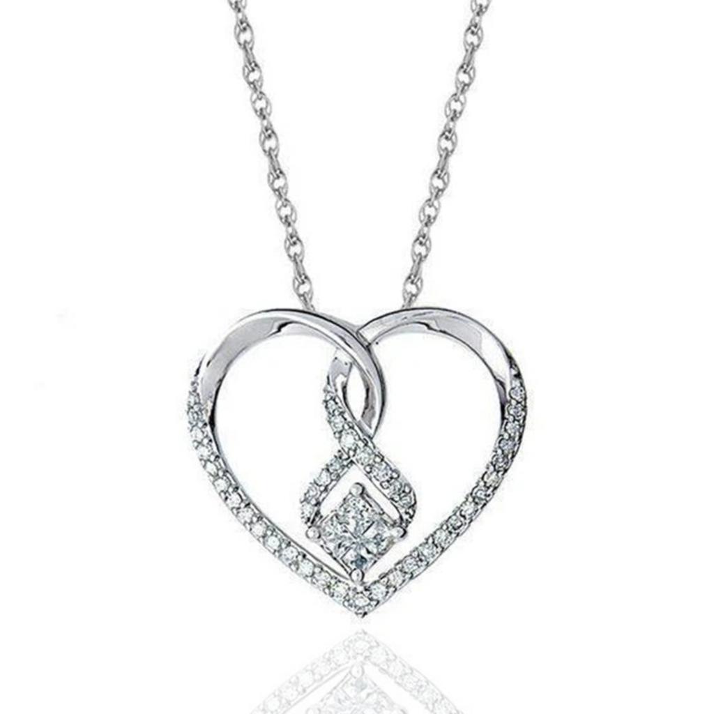 Intertwined Double Heart Cubic Zirconia Pendant Necklace