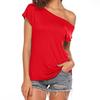 Women's Summer Off-Shoulder Slimming One-Word Collar Short-Sleeve Milk Silk T-Shirt